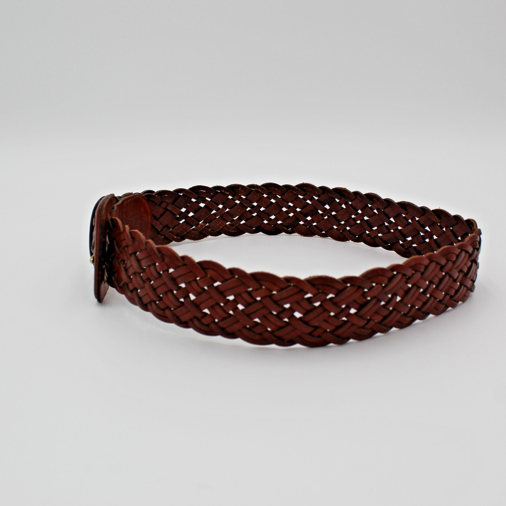 90s Vintage Belt Braided Leather Eddie Bauer Womens Medium Brown Minimalist Y2K - Picture 2 of 6